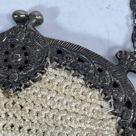 Vintage Christiana Brand Handbag Purse Ribbon Embroidered Chain Strap Ivory - Picture 11 of 16